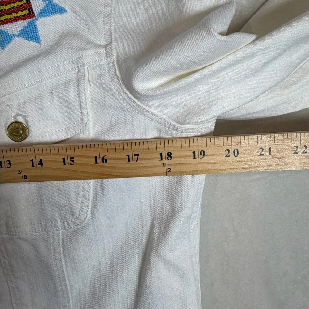 Women’s Polo Ralph Lauren White Jean Jacket Western Southwest Embroidered Bead - Picture 10 of 11